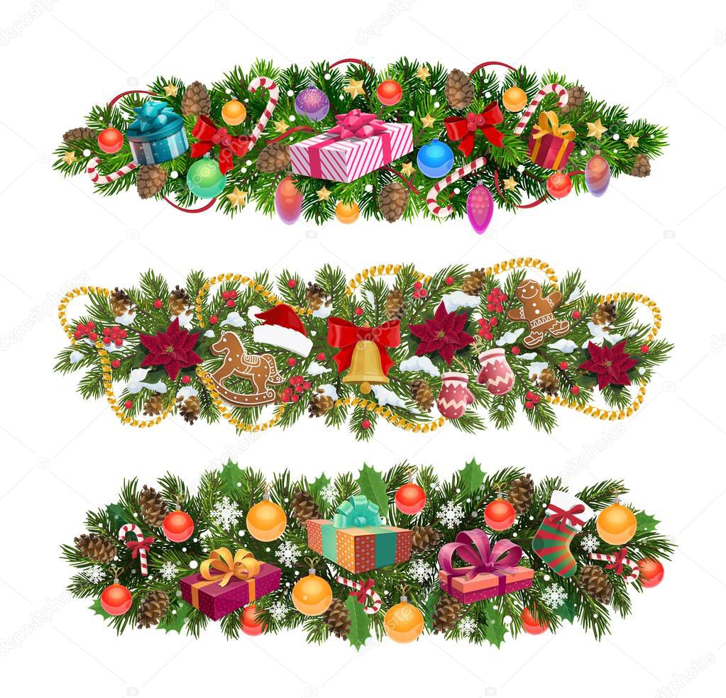 Christmas tree borders, holiday vector