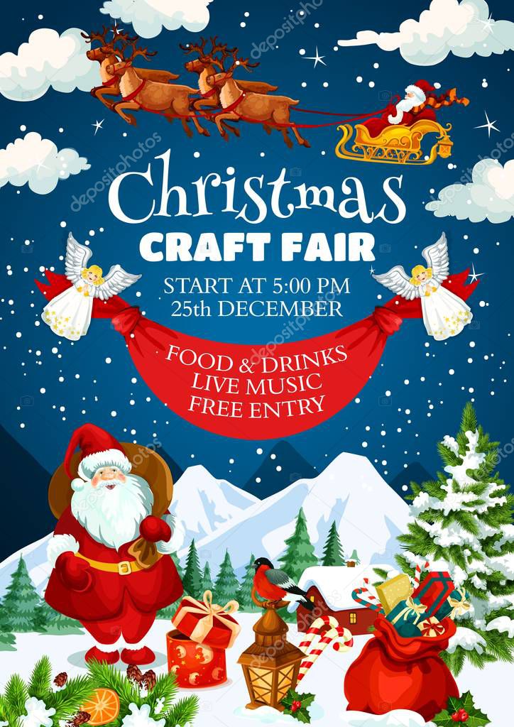 Christmas craft fair invitation poster with Santa
