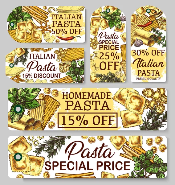 Pasta of Italy sketch banners, vector — Stock Vector