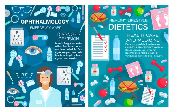 Oftalmologie a dietetika lékařství, lékař — Stockový vektor