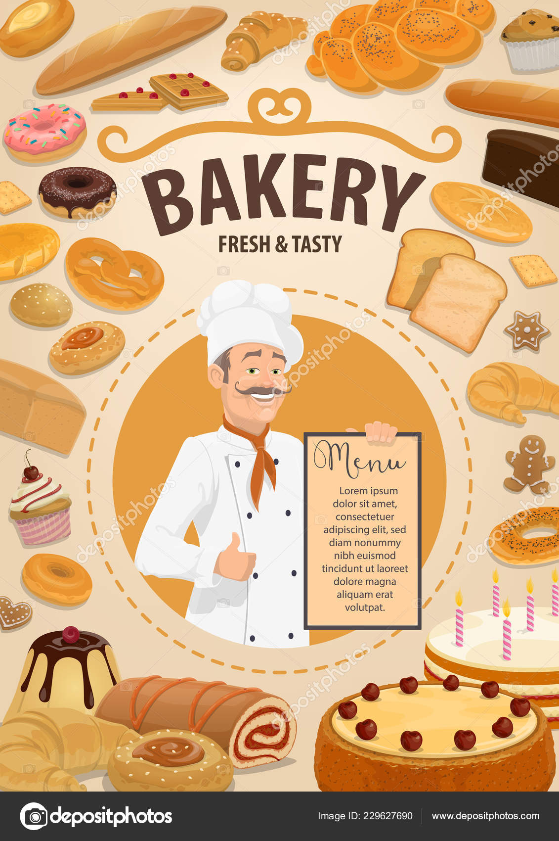 Bakery Shop Menu Baker And Pastry Food Stock Vector Seamartini