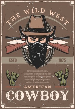 Kovboy şapkalı Amerikan vahşi batı retro poster üzerinden