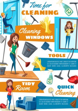 Washing windows and cleaning service, household clipart