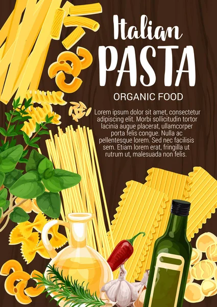 Keuken van Italië, Italiaanse pasta, olijfolie — Stockvector