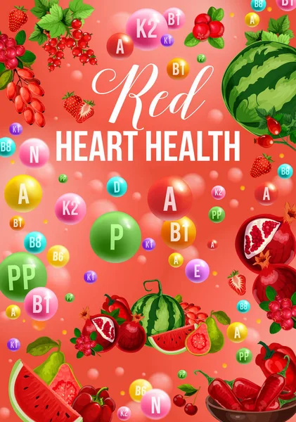 Poster diet warna detox dengan vitamin makanan hari merah - Stok Vektor