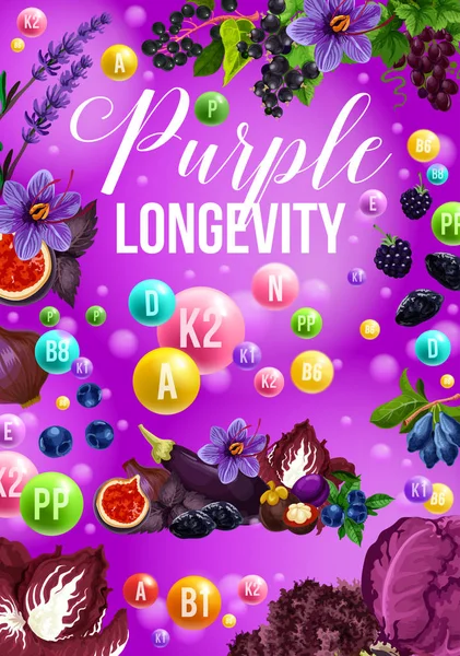 Диетический плакат для фиолетового меню дня питания — стоковый вектор