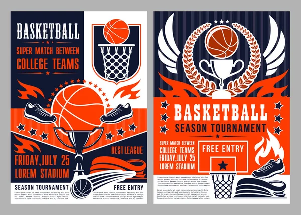 Αθλητικά τουρνουά σε μπάσκετ ανακοίνωση αφίσα — Διανυσματικό Αρχείο