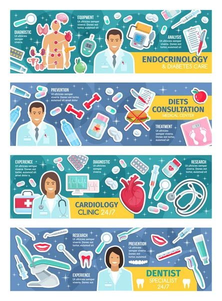 Médicos de consulta médica ou especialistas cartaz —  Vetores de Stock