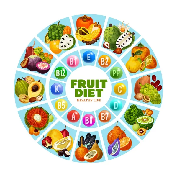 Dieta de vitaminas de frutas exóticas para el consumo diario — Archivo Imágenes Vectoriales