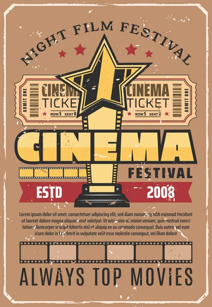 Cartel retro del festival de cine con premio de la película de oro — Vector de stock