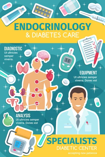 Médecine endocrinienne et soins du diabète — Image vectorielle