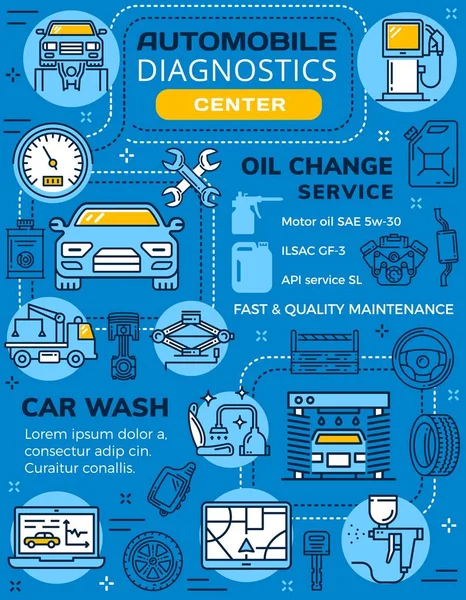 Infographie Des Diagnostics Voiture Service Station Garage Véhicule Vectoriel Carburant — Image vectorielle