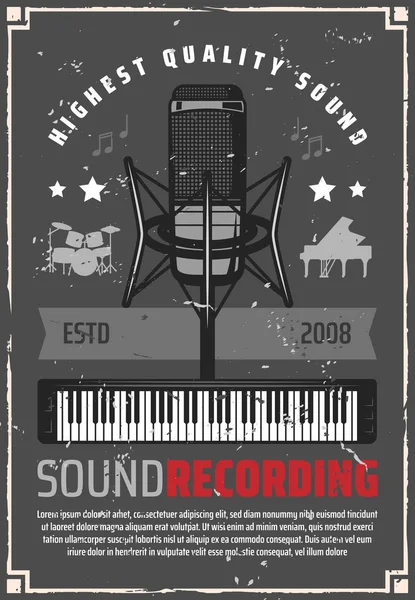 Sound recording retro poster for music industry — Stock Vector