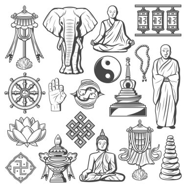 Hinduizm ve Budizm işaretleri ve simgeler izole ayarla