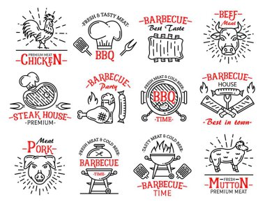 Et ürünleri simgeler işaretleri biftek üzerinde Barbekü ızgara