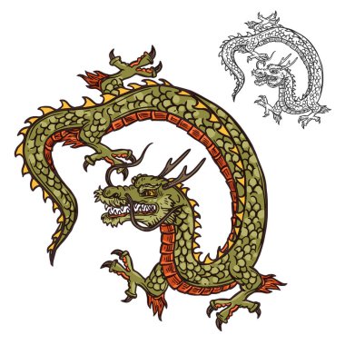 Japanese dragon tattoo design or religion mascot clipart