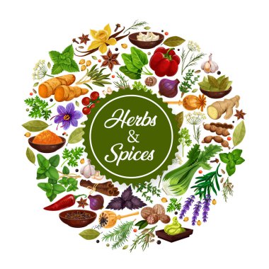 Herbs and species icon with seasoning for cooking clipart