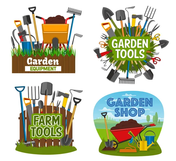 Granja y herramientas de jardinería, equipo de jardinería — Archivo Imágenes Vectoriales