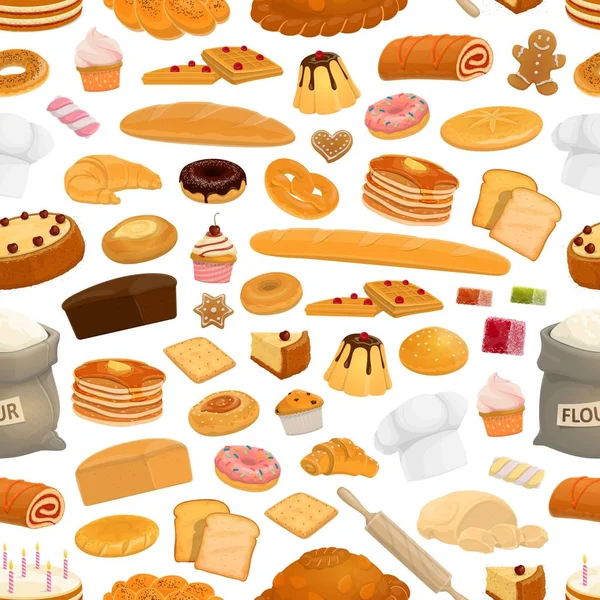 Bäckerei, Konditorei Süßigkeiten nahtlose Muster — Stockvektor