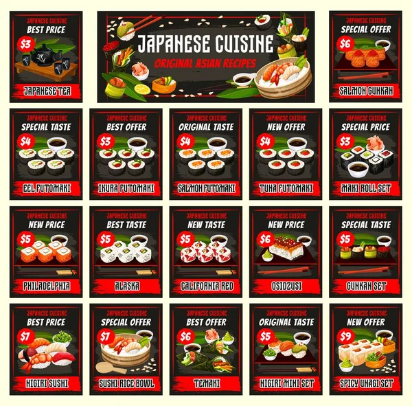 Futomaki, Filadélfia, Califórnia unagi sushi set —  Vetores de Stock