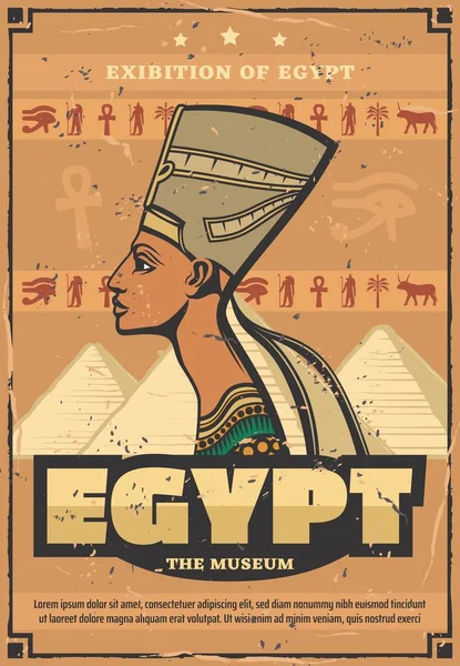 エジプトの女王ネフェルティティ エジプト博物館ポスター — ストックベクタ
