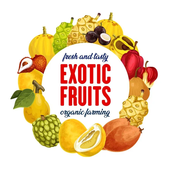 Εξωτικά φρούτα εικονίδιο για κατάστημα ή αγρόκτημα αγοράς ειδών παντοπωλείου — Διανυσματικό Αρχείο