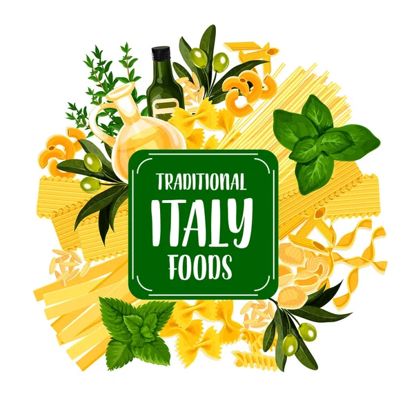 Italië voedingsmiddelen pictogram met pasta uit de Italiaanse keuken — Stockvector
