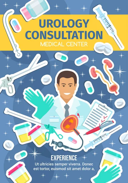Urologie gezondheid kliniek poster met uroloog arts — Stockvector