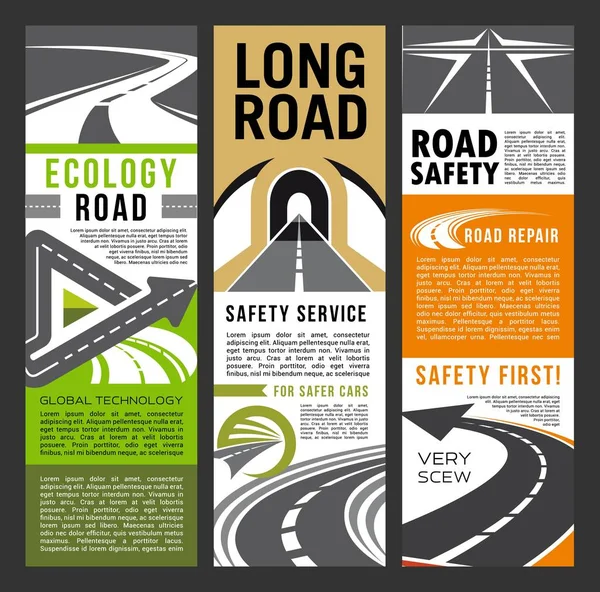 Banderas del servicio de seguridad vial y ecología de la carretera — Vector de stock