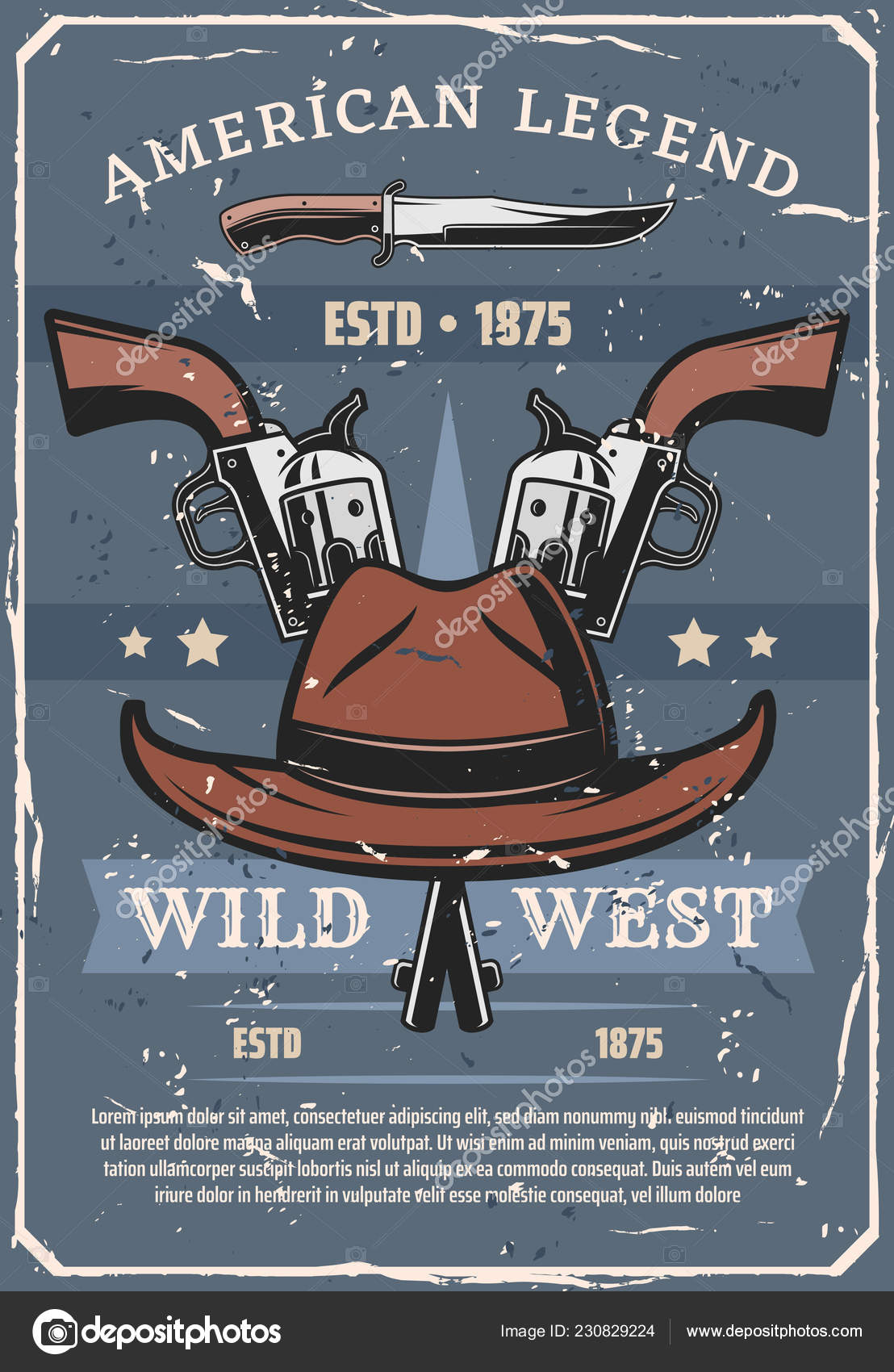 Wild West sheriff or western cowboy guns and hat Stock Vector Image ©Seamartini #230829224