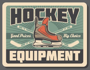 Ice hockey stick, puck and skate. Sport equipments clipart