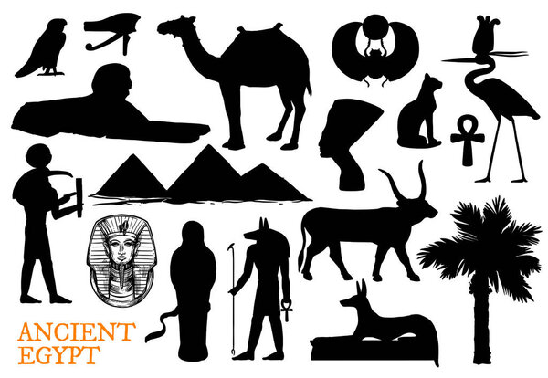 Ancient Egypt symbols of gods and travel landmarks