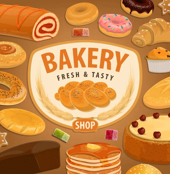Bröd, kakor och croissanter. Bageri och konditorivaror — Stock vektor