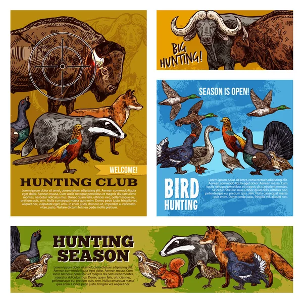 Caça de animais e aves com alvo de caçador —  Vetores de Stock