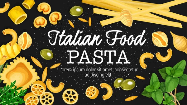 Italské těstoviny, makarony a ravioli s bylinkami — Stockový vektor