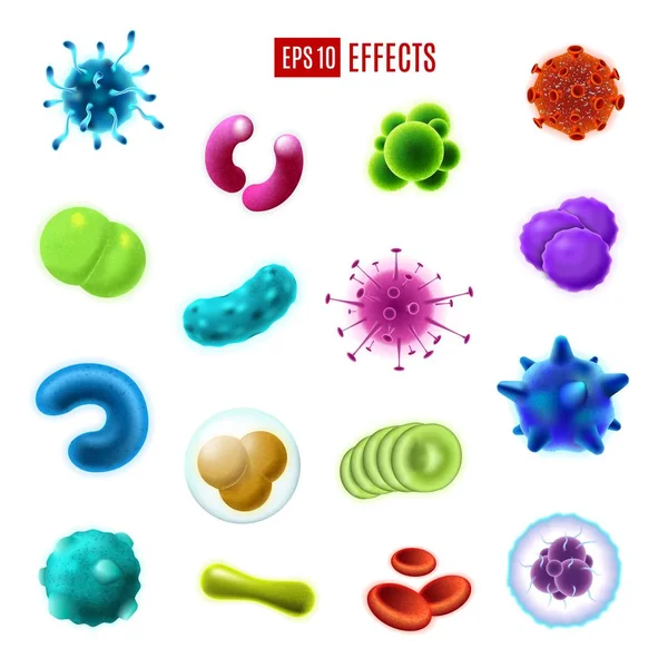 Células bacterianas, gérmenes y virus. Microorganismos — Vector de stock