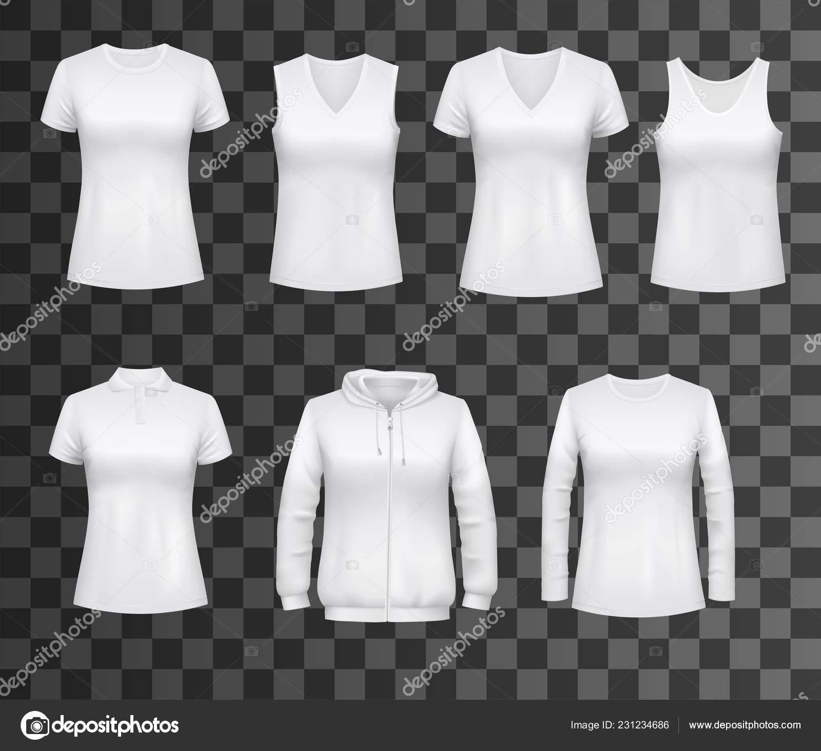 Camisetas sin mangas blancas para mujer maquetas de ropa deportiva Vector de stock 231234686 de Seamartini