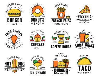 Fast food menü teslim ve paket servisi olan restoran işaretleri simgeleri