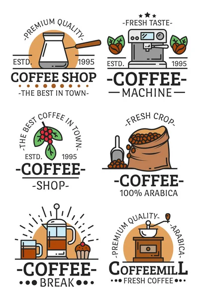Kaffeetassen und Bohnen Vektor-Symbole — Stockvektor