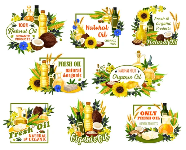 Girasoles ecológicos y productos de aceite de oliva — Archivo Imágenes Vectoriales