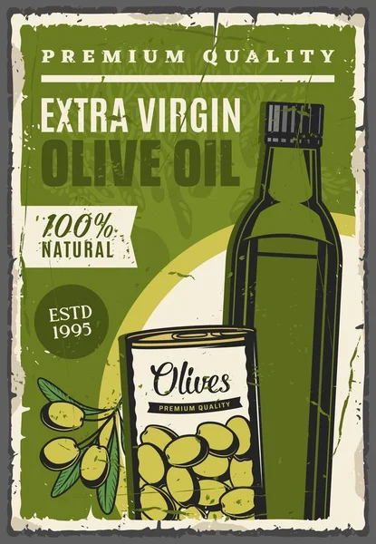 Organic olive oil extra virgin bottle and pickles — Stock Vector