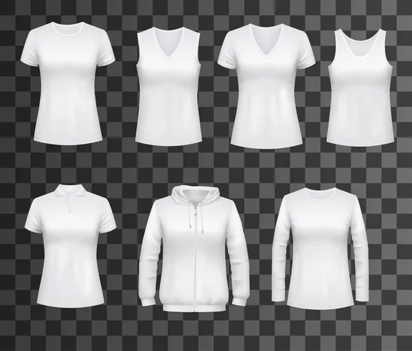 Camisetas sin mangas blancas para mujer, maquetas de ropa deportiva — Archivo Imágenes Vectoriales