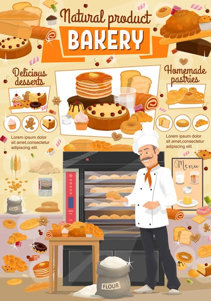 Pan de panadería y postres, panadería — Vector de stock