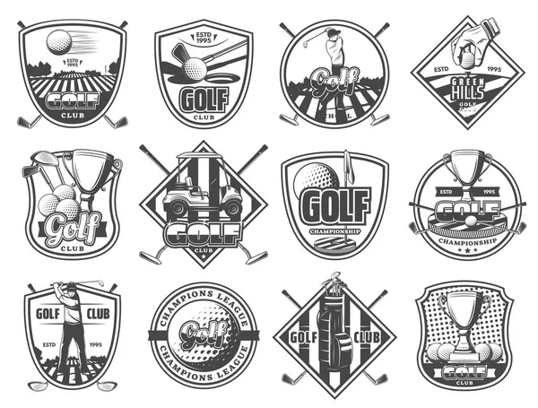 Golfe esporte clube campeonato ícones heráldicos — Vetor de Stock