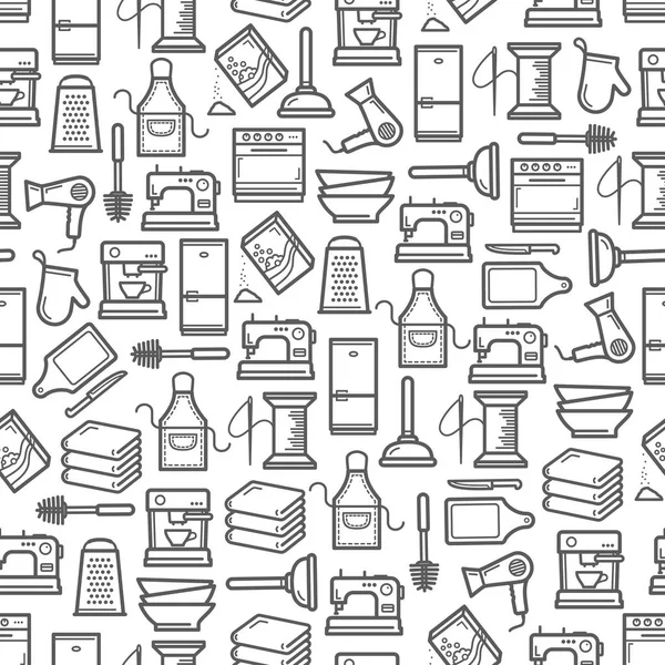 Huishoudelijke apparaten, keuken gebruiksvoorwerpen naadloze patroon — Stockvector