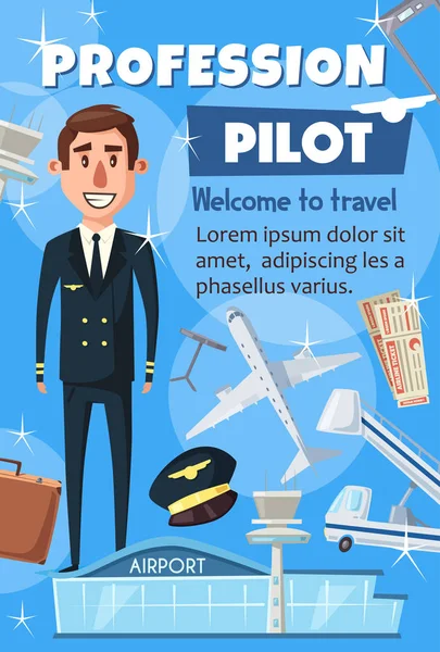 Luftfarten pilot yrke, flygplatspersonal — Stock vektor