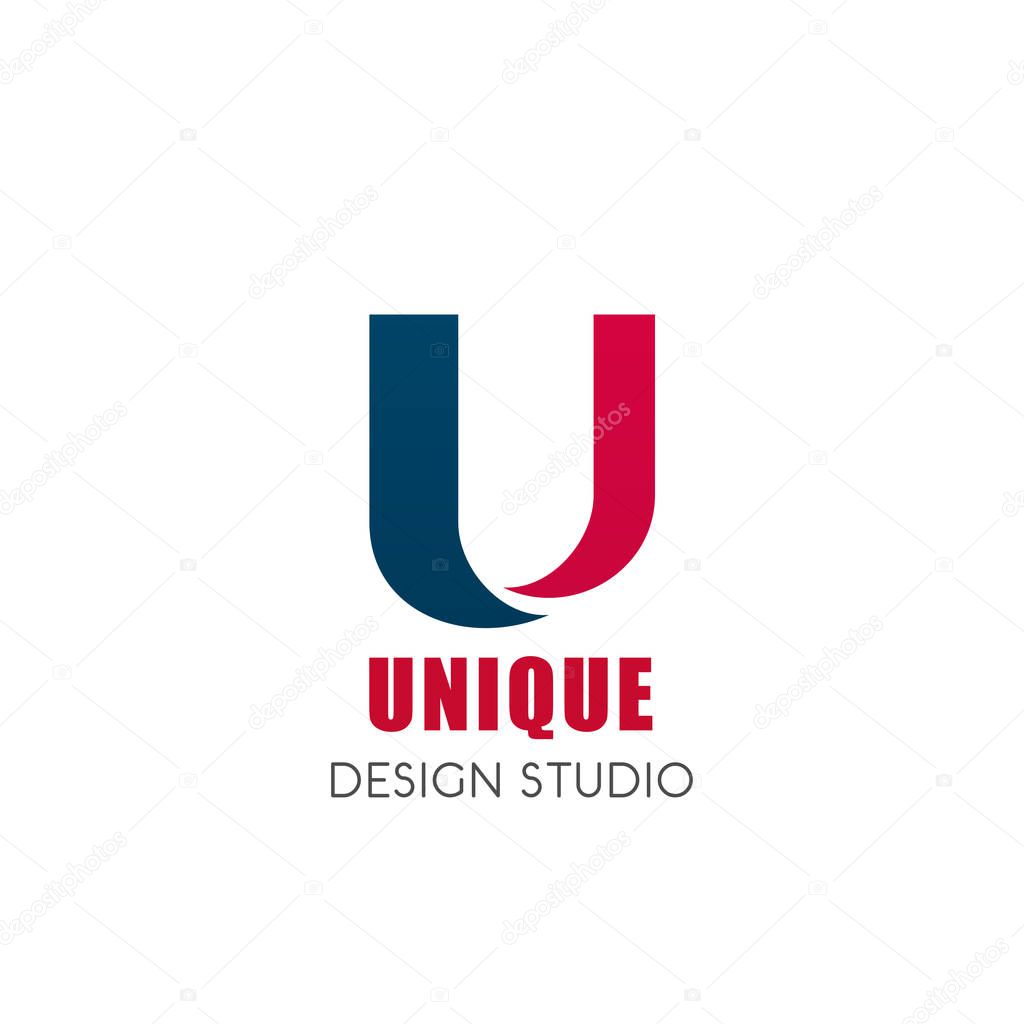 U letter icon for graphic and interior design studio or advertising agency. Vector unique letter U symbol for web and industrial designers company or creative art solution corporation