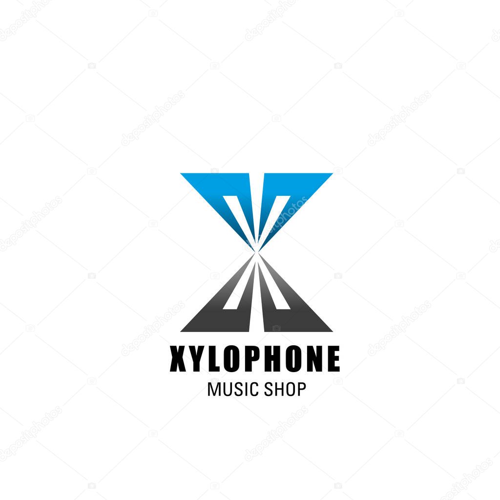 Letter X icon for music shop or musical instruments store design. Vector letter X in xylophone symbol for music school or singing education and recording production company