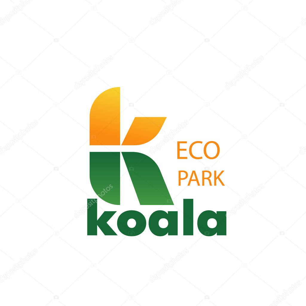 Letter K icon for eco zoo park or zoological park design. Vector eucalyptus leaf symbol of letter K for koala and exotic wild animals protection and care veterinary center