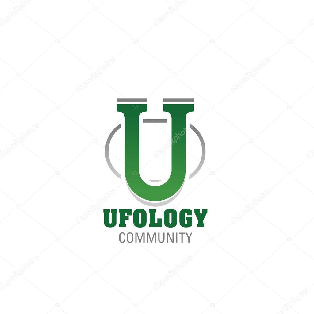 Letter U icon for ufology community or astronomy and UFO research study and education center. Vector alien line symbol of in letter U for cosmic space exploration institute design